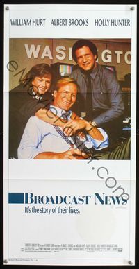 2f071 BROADCAST NEWS Aust daybill '87 image of news team William Hurt, Holly Hunter & Albert Brooks