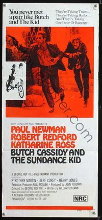 2f076 BUTCH CASSIDY & THE SUNDANCE KID Aust daybill R70s Paul Newman, Robert Redford,Katharine Ross