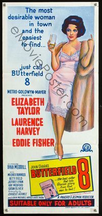 2f077 BUTTERFIELD 8 Aust daybill R66 stone litho of the most desirable callgirl, Elizabeth Taylor!