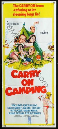 2f089 CARRY ON CAMPING Australian daybill movie poster '71 Sidney James, English nudist sex!