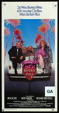 2f148 DOWN & OUT IN BEVERLY HILLS Australian daybill '86 Nick Nolte, Bette Midler, Richard Dreyfuss