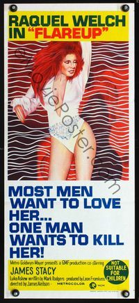 2f190 FLAREUP Australian daybill '70 sexy stone litho art, most men want super sexy Raquel Welch!