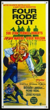 2f195 FOUR RODE OUT Australian daybill movie poster '69 stone litho art of sexy Sue Lyon!
