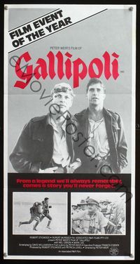 2f205 GALLIPOLI Aust daybill '81 Peter Weir classic, close up images of Mark Lee & Mel Gibson!