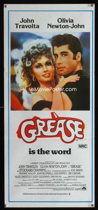 2f221 GREASE white Australian daybill poster '78 John Travolta & Olivia Newton-John classic musical!