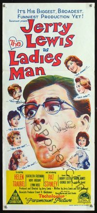 2f265 LADIES' MAN signed Australian daybill movie poster '61 by Jerry Lewis, screwball comedy!