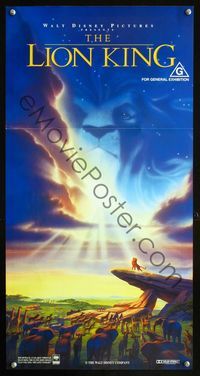 2f278 LION KING Aust daybill '94 classic Walt Disney Africa jungle cartoon, art of Mufasa in sky!