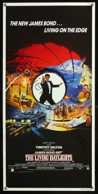 2f280 LIVING DAYLIGHTS Aust daybill '87 Timothy Dalton as James Bond, cool different art montage!