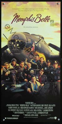2f301 MEMPHIS BELLE Aust daybill '90 Matt Modine, Sean Astin, cool cast portrait by WWII airplane!