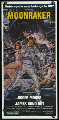 2f311 MOONRAKER Australian daybill poster '79 art of Roger Moore as James Bond by Daniel Gouzee!
