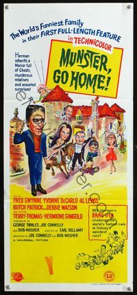 2f318 MUNSTER GO HOME Australian daybill movie poster '66 Fred Gwynne, Yvonne De Carlo, Al Lewis