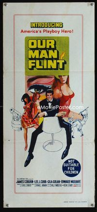 2f342 OUR MAN FLINT Australian daybill poster '66 art of James Coburn, sexy James Bond spy spoof!