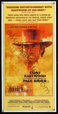 2f344 PALE RIDER Aust daybill '85 great artwork of cowboy Clint Eastwood by C. Michael Dudash!