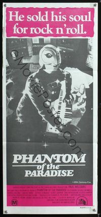 2f349 PHANTOM OF THE PARADISE Aust daybill '74 Brian De Palma, he sold his soul for rock & roll!