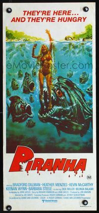 2f351 PIRANHA Aust daybill '78 Joe Dante, Roger Corman, great art of man-eating fish by John Solie!