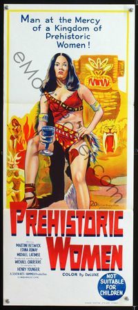 2f358 PREHISTORIC WOMEN Australian daybill movie poster '66 stone litho art of sexy cave babe!