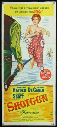 2f398 SHOTGUN Australian daybill poster '55 stone litho of sexy Yvonne De Carlo bathing in river!