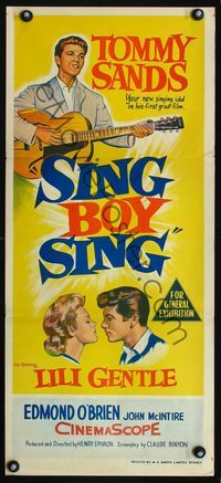 2f400 SING BOY SING Australian daybill movie poster '58 Tommy Sands, Lili Gentle, rock & roll!