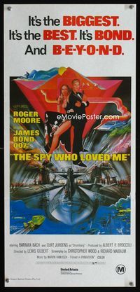 2f411 SPY WHO LOVED ME Aust daybill R80s cool artwork of Roger Moore as James Bond by Bob Peak!