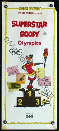 2f429 SUPERSTAR GOOFY Australian daybill poster '72 Disney, Goofy on Olympic podium with torch!