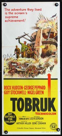 2f453 TOBRUK Australian daybill '67 art of soldiers Rock Hudson & George Peppard in World War II!