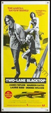 2f465 TWO-LANE BLACKTOP Australian daybill '71 James Taylor, Warren Oates, cool car racing image!