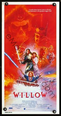 2f482 WILLOW Australian daybill '88 Val Kilmer, George Lucas, Ron Howard, different fantasy art!
