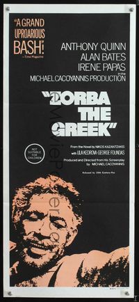 2f498 ZORBA THE GREEK Australian daybill '67 directed by Michael Cacoyannis, Anthony Quinn close-up!