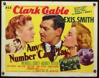 2g275 ANY NUMBER CAN PLAY style A half-sheet '49 Clark Gable loves Alexis Smith AND Audrey Totter!