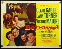 2g294 BETRAYED style A half-sheet poster '54 Clark Gable, Victor Mature & sexy brunette Lana Turner!