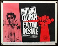2g398 FATAL DESIRE half-sheet poster '63 close up of Anthony Quinn, cool art of hand with knife!