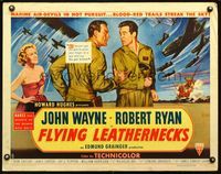 2g403 FLYING LEATHERNECKS style B 1/2sheet '51 art of pilots John Wayne & Robert Ryan, Howard Hughes