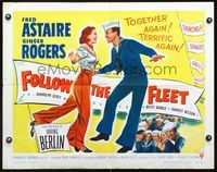 2g405 FOLLOW THE FLEET half-sheet poster R53 great artwork of Fred Astaire & Ginger Rogers dancing!