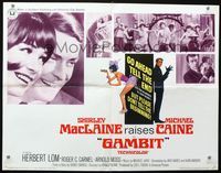 2g414 GAMBIT half-sheet movie poster '67 great different images of Shirley MacLaine & Michael Caine!