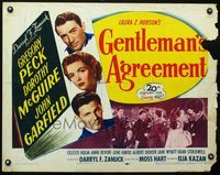 2g417 GENTLEMAN'S AGREEMENT half-sheet R53 Elia Kazan, Gregory Peck, Dorothy McGuire, John Garfield