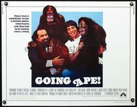 2g425 GOING APE half-sheet poster '81 great image of Tony Danza & Danny DeVito with orangutans!
