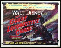 2g433 GREAT LOCOMOTIVE CHASE half-sheet poster '56 Disney, really cool artwork of railroad train!