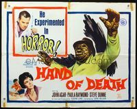 2g438 HAND OF DEATH half-sheet movie poster '62 he experimented in horror, DOOM was in his grasp!