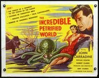 2g469 INCREDIBLE PETRIFIED WORLD 1/2sh '59 art of sexy Phyllis Coates attacked by octopus monster!
