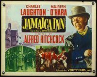 2g480 JAMAICA INN half-sheet poster R49 Alfred Hitchcock, close up of Charles Laughton in top hat!