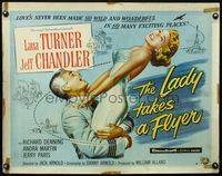 2g497 LADY TAKES A FLYER style B half-sheet '58 art of Jeff Chandler carrying sexy Lana Turner!