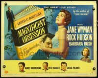 2g532 MAGNIFICENT OBSESSION style B 1/2sheet '54 Rock Hudson & Jane Wyman, directed by Douglas Sirk!