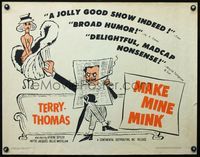 2g534 MAKE MINE MINK half-sheet poster '61 sexy artwork of Terry-Thomas stealing woman's clothes!
