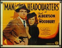 2g536 MAN FROM HEADQUARTERS 1/2sheet '42 great close up of Frank Albertson with gun & Joan Woodbury!