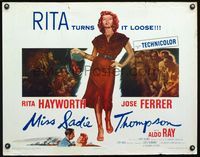 2g548 MISS SADIE THOMPSON half-sheet movie poster '54 sexy full-length smoking Rita Hayworth!
