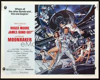 2g552 MOONRAKER half-sheet movie poster '79 art of Roger Moore as James Bond by Daniel Gouzee!