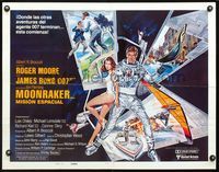 2g553 MOONRAKER Spanish/U.S. style B half-sheet '79 art of Roger Moore as James Bond by Daniel Gouzee!