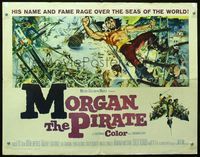 2g555 MORGAN THE PIRATE half-sheet '61 Morgan il pirate, great art of barechested Steve Reeves!