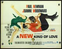 2g572 NEW KIND OF LOVE half-sheet '63 Paul Newman loves Joanne Woodward, great romantic image!
