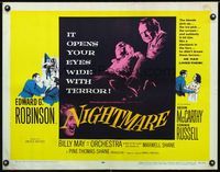 2g574 NIGHTMARE half-sheet movie poster '56 Edward G. Robinson, from the Cornel Woolrich novel!